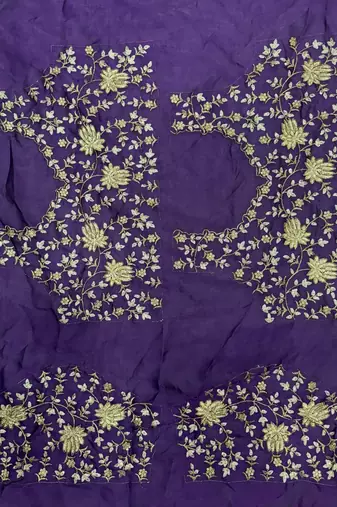 purple sequin and zari embroidery silk saree