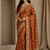 orange sequin and zari embroidery silk saree