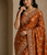 orange sequin and zari embroidery silk saree
