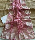 Onion Pink Color thread embroidery work butta organza silk  Sraree