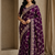 plum sequin and zari embroidery silk saree