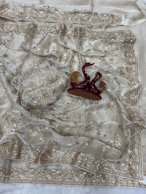 white sequin and zari embroidery silk saree 2