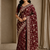 maroon sequin and zari embroidery silk saree