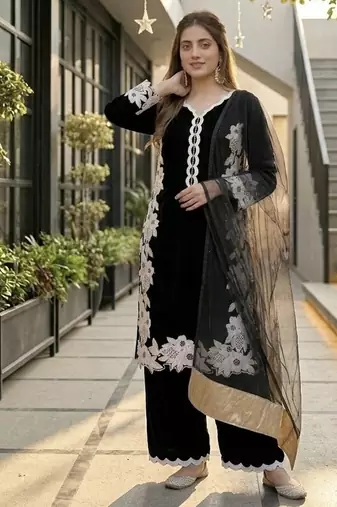 Black  silk  party wear embroidery  plazzo suit set