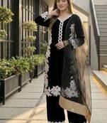 Black  silk  party wear embroidery  plazzo suit set