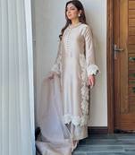 Cream  silk  party wear embroidery  plazzo suit set