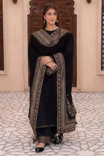 Black silk  party wear embroidery  pants suit set