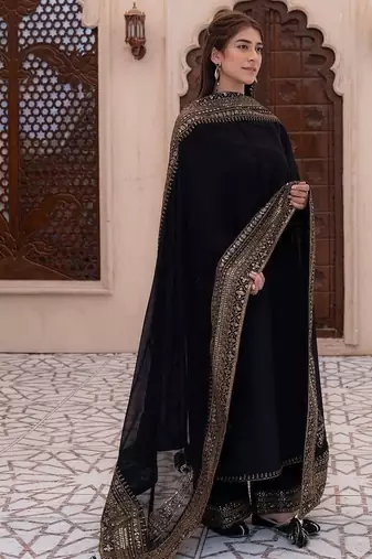 Black silk  party wear embroidery  pants suit set