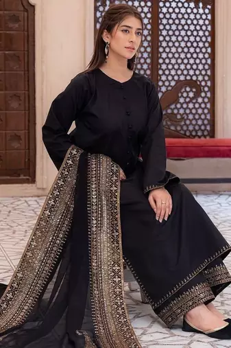 Black silk  party wear embroidery  pants suit set