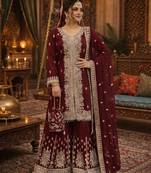 Maroon georgette  party wear embroidery sharara suit set