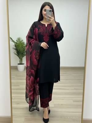 Black silk  party wear embroidery  suit set 1