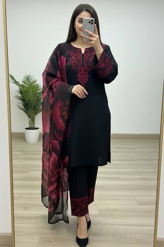 Black silk  party wear embroidery  suit set