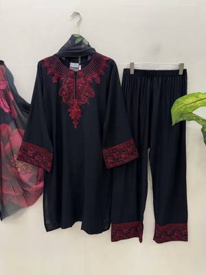 Black silk  party wear embroidery  suit set 2