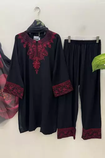 Black silk  party wear embroidery  suit set