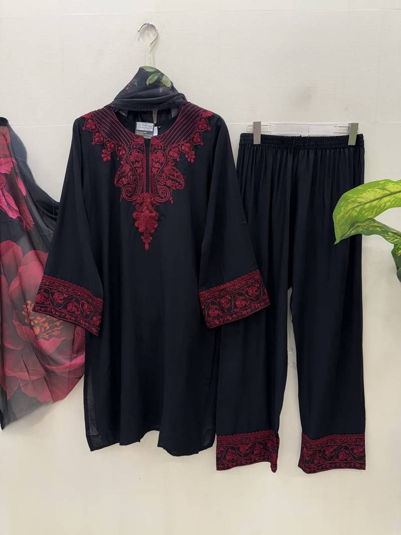 Black silk  party wear embroidery  suit set