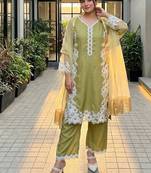 Mahendi  silk  party wear embroidery  plazzo suit set