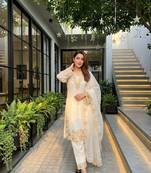 White georgette  party wear embroidery  suit set