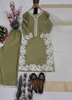 Mahendi  silk  party wear embroidery  plazzo suit set 3