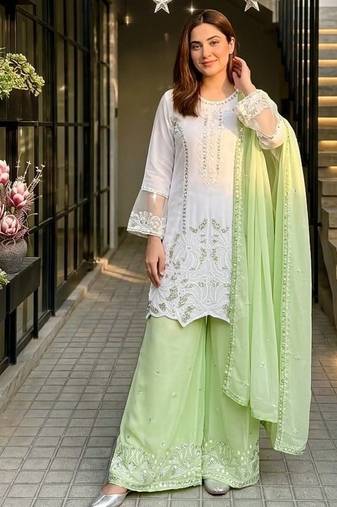 Lite green georgette  party wear embroidery suit set