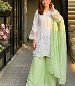 Lite green georgette  party wear embroidery suit set
