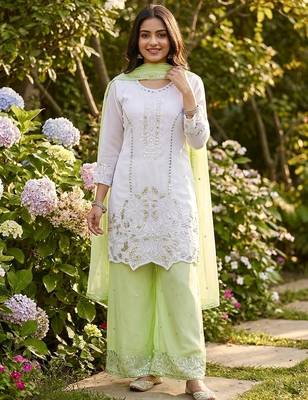Lite green georgette  party wear embroidery suit set 2