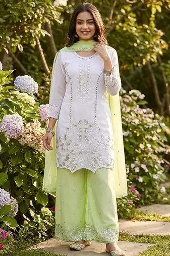 Lite green georgette  party wear embroidery suit set