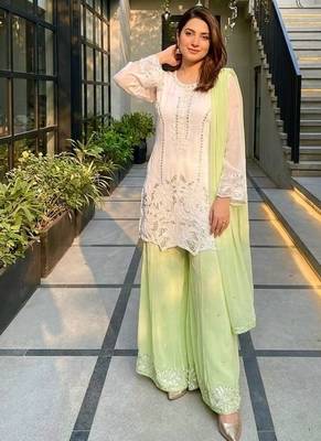 Lite green georgette  party wear embroidery suit set 3