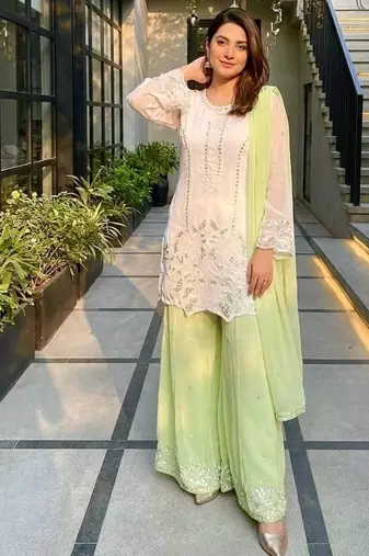 Lite green georgette  party wear embroidery suit set