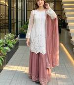 Peach georgette  party wear embroidery  suit set