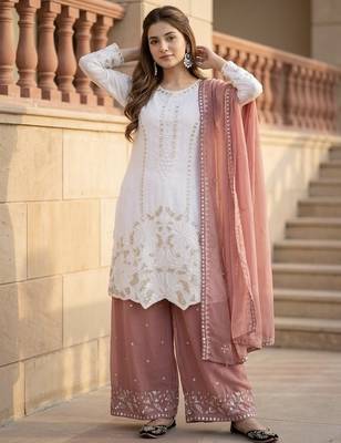 Peach georgette  party wear embroidery  suit set 2
