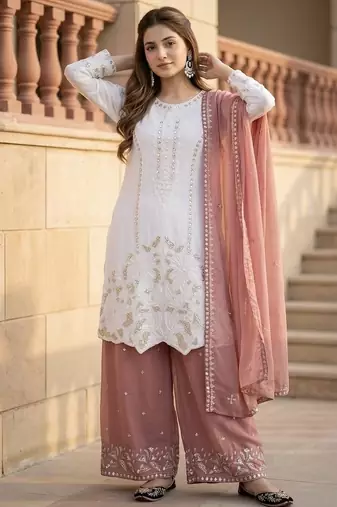 Peach georgette  party wear embroidery  suit set