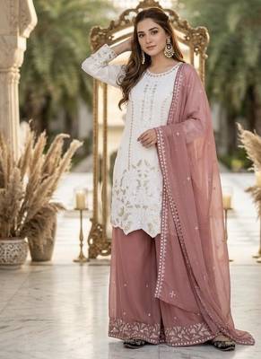 Peach georgette  party wear embroidery  suit set 3