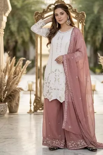 Peach georgette  party wear embroidery  suit set