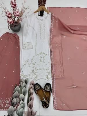 Peach georgette  party wear embroidery  suit set 4