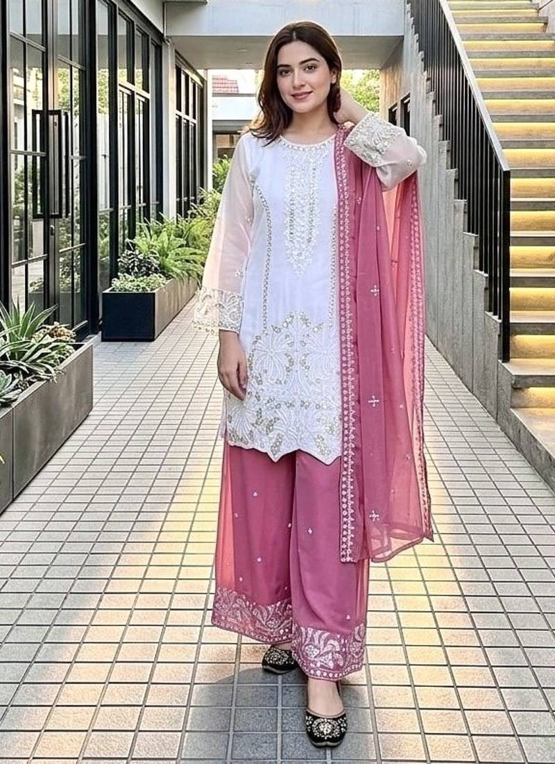 Rani pink georgette  party wear embroidery  suit set