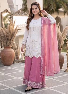 Rani pink georgette  party wear embroidery  suit set 2