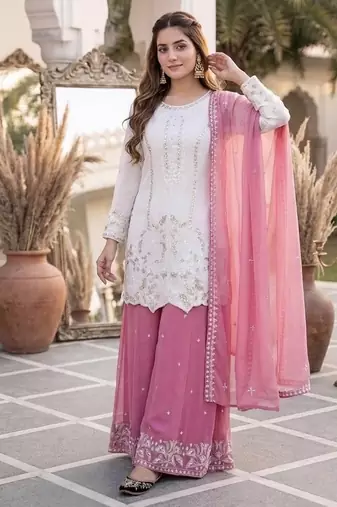 Rani pink georgette  party wear embroidery  suit set