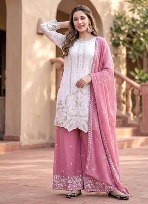 Rani pink georgette  party wear embroidery  suit set 3