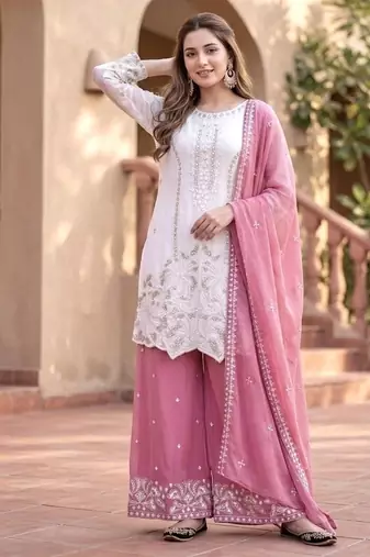 Rani pink georgette  party wear embroidery  suit set