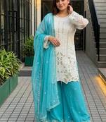 Sky blue georgette  party wear embroidery  suit set