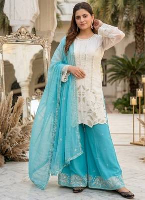 Sky blue georgette  party wear embroidery  suit set 2