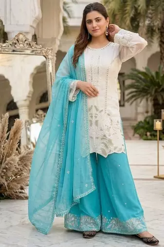 Sky blue georgette  party wear embroidery  suit set