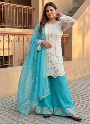 Sky blue georgette  party wear embroidery  suit set 3