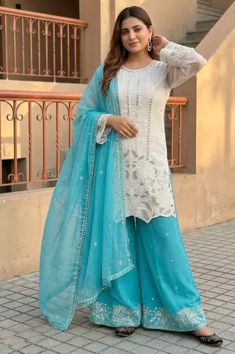 Sky blue georgette  party wear embroidery  suit set