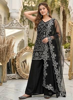 Black georgette  party wear embroidery  suit set 2
