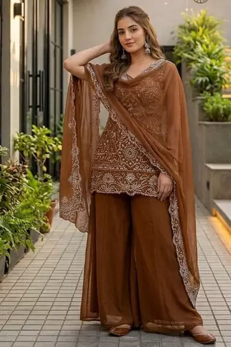 Black georgette  party wear embroidery  suit set