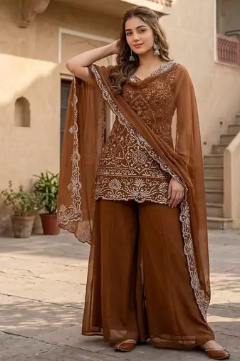 Black georgette  party wear embroidery  suit set