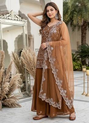 Black georgette  party wear embroidery  suit set 3