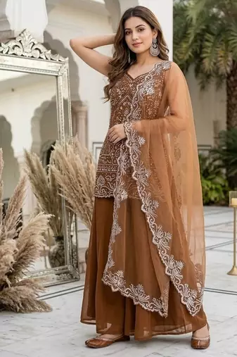 Black georgette  party wear embroidery  suit set