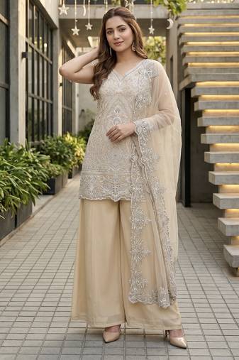 Cream georgette  party wear embroidery  suit set
